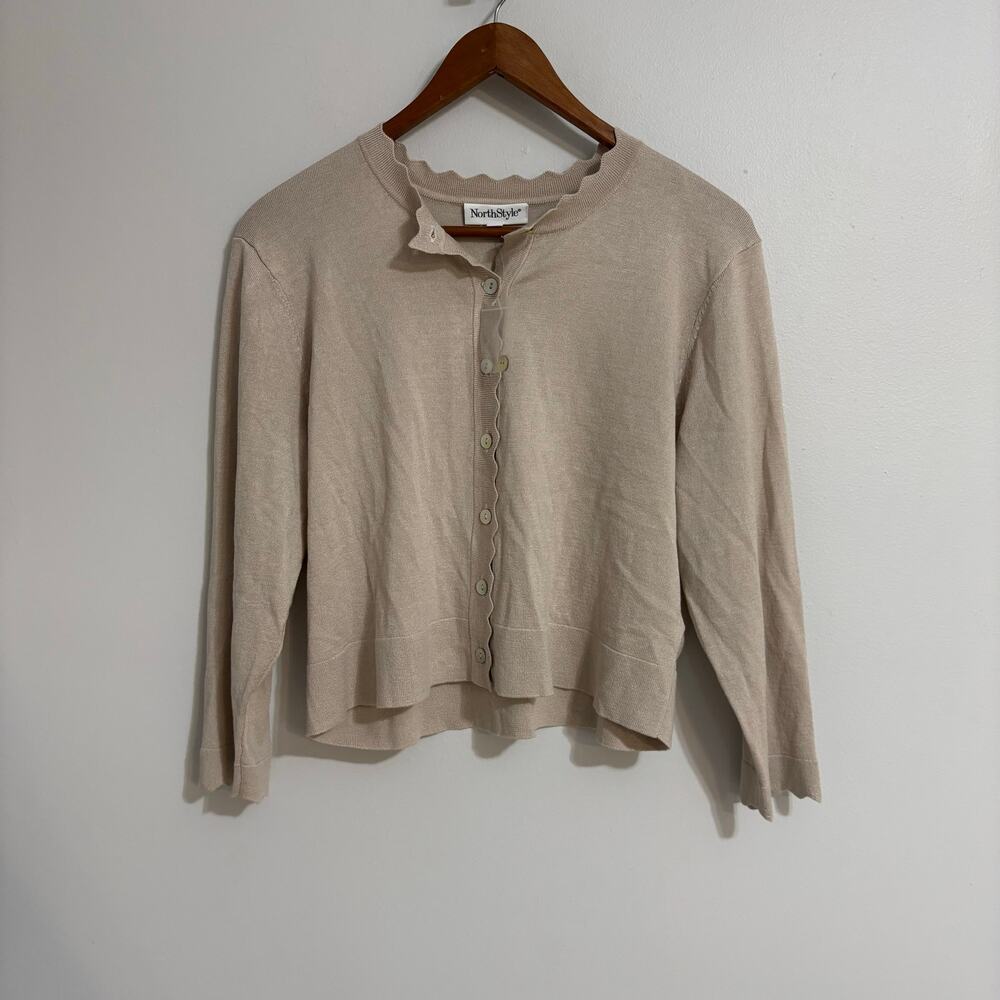 North Style Women's Large Cardigan Button Sweater Ruffle Collar Preppy Old Money